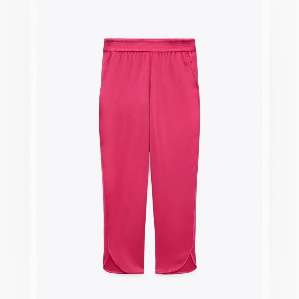 ZARA Satin Effect Slit Pants, Fuschia Color - Picture 1 of 7